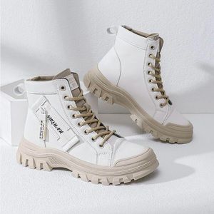 Two Tone Letter Patch Decor Lace-up Front Combat Boots